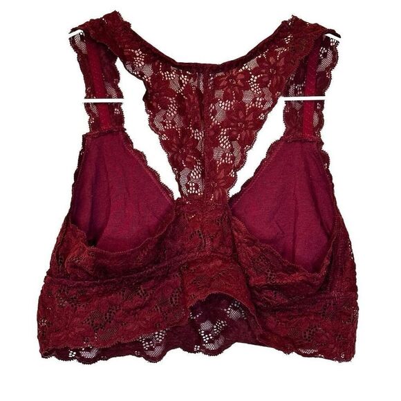 Aerie Floral Lace Sexy Full Coverage Wireless Racerback Bralette Burgundy Large - Picture 2 of 4